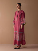 Afshan Hand-Embroidered Dress - Metallic Crimson