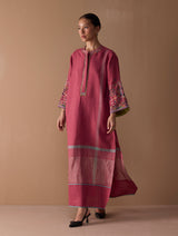 Afshan Hand-Embroidered Dress - Metallic Crimson