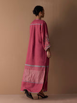 Afshan Hand-Embroidered Dress - Metallic Crimson