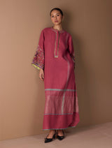 Afshan Hand-Embroidered Dress - Metallic Crimson