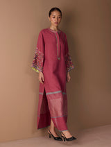 Afshan Hand-Embroidered Dress - Metallic Crimson