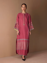 Afshan Hand-Embroidered Dress - Metallic Crimson