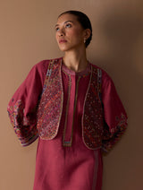 Riza Hand-Embroidered Vest - Metallic Crimson