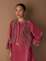 Riza Hand-Embroidered Vest - Metallic Crimson