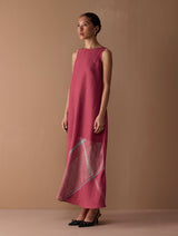 Pana Bias Panel Metallic Dress - Metallic Crimson