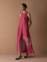 Pana Bias Panel Metallic Dress - Metallic Crimson