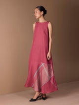 Pana Bias Panel Metallic Dress - Metallic Crimson