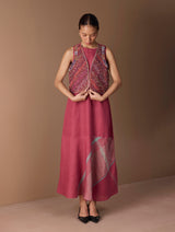 Riza Hand-Embroidered Vest - Metallic Crimson