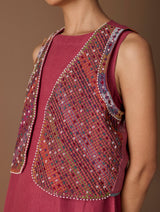 Riza Hand-Embroidered Vest - Metallic Crimson