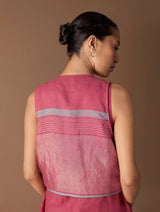 Riza Hand-Embroidered Vest - Metallic Crimson