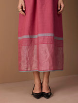 Mara Metallic Linen Gathered Dress - Metallic Crimson