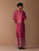 Ozra Cropped Linen Top - Metallic Crimson