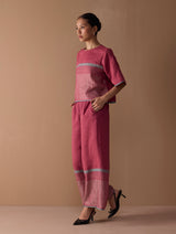 Ozra Cropped Linen Top - Metallic Crimson