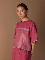 Ozra Cropped Linen Top - Metallic Crimson