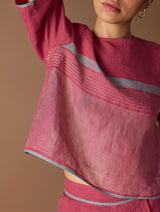 Ozra Cropped Linen Top - Metallic Crimson