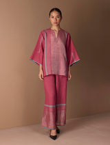 Zina Metallic Linen Top - Metallic Crimson