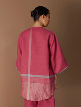 Zina Metallic Linen Top - Metallic Crimson