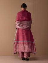 Baro Metallic Linen Stripe Dupatta - Metallic Crimson