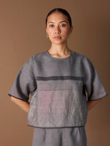 Ozra Cropped Linen Top - Metallic Grey