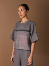 Ozra Cropped Linen Top - Metallic Grey