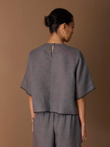 Ozra Cropped Linen Top - Metallic Grey