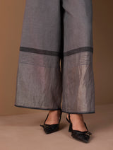 Mahra Hand-Embroidered Linen Kurta Set - Metallic Grey