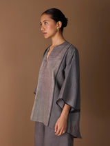 Zina Metallic Linen Top - Metallic Grey