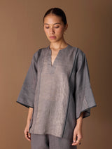 Zina Metallic Linen Top - Metallic Grey