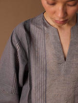 Zina Metallic Linen Top - Metallic Grey