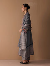 Mahra Hand-Embroidered Linen Kurta Set - Metallic Grey