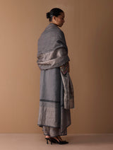 Mahra Hand-Embroidered Linen Kurta Set - Metallic Grey