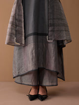 Mahra Hand-Embroidered Linen Kurta Set - Metallic Grey
