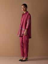 Iza Metallic Linen Co-ord Set - Metallic Crimson