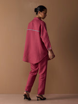 Iza Metallic Linen Co-ord Set - Metallic Crimson