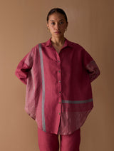 Iza Metallic Linen Co-ord Set - Metallic Crimson