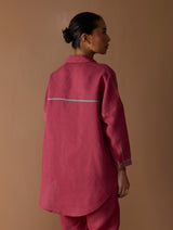 Iza Metallic Linen Shirt - Metallic Crimson