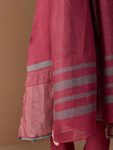 Baro Metallic Linen Stripe Dupatta - Metallic Crimson