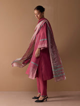 Baro Metallic Linen Stripe Dupatta - Metallic Crimson
