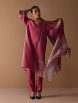 Baro Metallic Linen Stripe Dupatta - Metallic Crimson