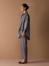 Iza Metallic Linen Co-ord Set - Metallic Grey