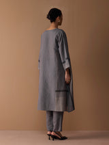 Marwa Metallic Linen Panelled Kurta Set - Metallic Grey