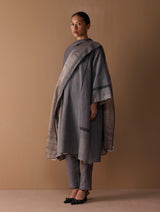 Marwa Metallic Linen Panelled Kurta Set - Metallic Grey