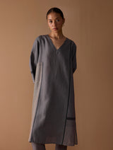 Marwa Metallic Linen Panelled Kurta - Metallic Grey