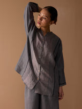 Mana Angrakha Shirt - Metallic Grey