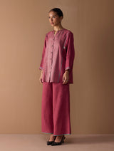 Mana Angrakha Co-ord Set - Metallic Crimson