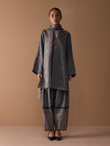 Sahar Hand-Embroidered Kurta Set - Metallic Grey