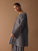 Sahar Hand-Embroidered Kurta - Metallic Grey