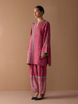 Sahar Hand-Embroidered Kurta Set - Metallic Crimson