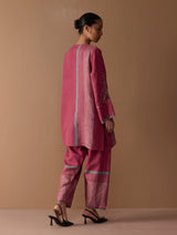 Sahar Hand-Embroidered Kurta Set - Metallic Crimson