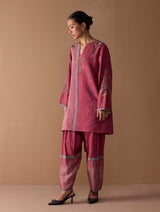 Sahar Hand-Embroidered Kurta Set - Metallic Crimson